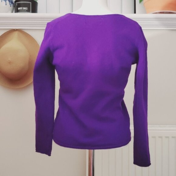 Ellen Tracy 100٪ Extra Fine Merino Wool Deep Purple Knit V neck Sweater (XS fit) - Picture 2 of 13